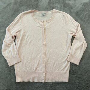 Halogen Blush Pink Sweater Button Up Cardigan Women's MEDIUM Crew Neck